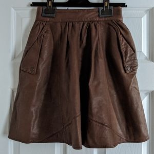 Anthropologie Brown Leather Mini Skirt / Size 2